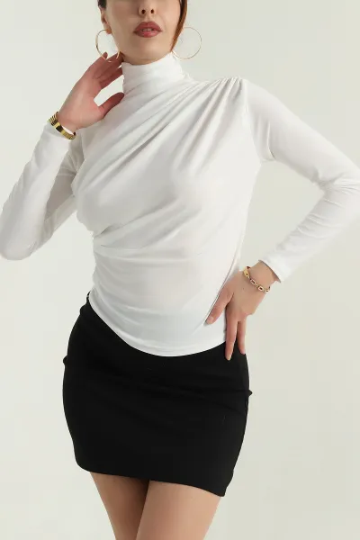 Ekru Büzgülü Sandy Kadın Bluz 388821