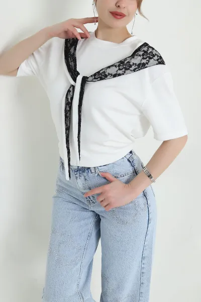 Ekru Dantelli Modal Kadın Bluz 452750