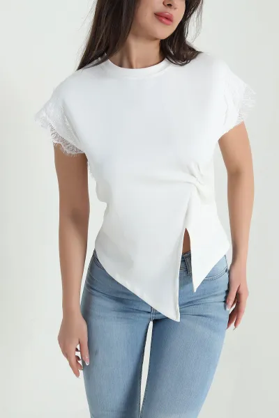 Ekru Dantelli Modal Kadın Bluz 459421