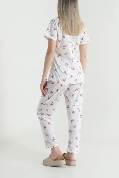 Ekru Desenli Viskon Kadın Pijama Takımı 466628