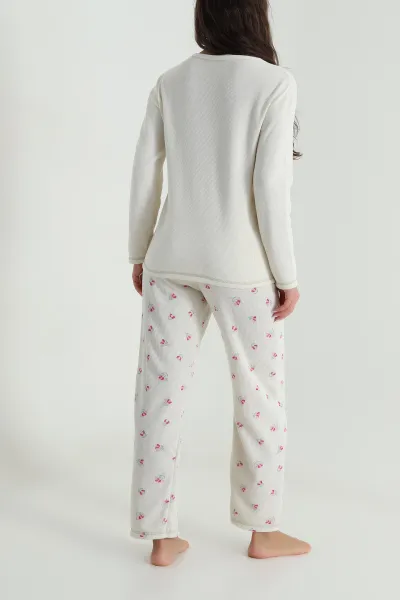 Ekru Desenli Waffle Kadın Pijama Takımı 486243