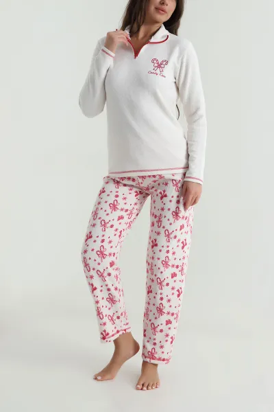 Ekru Desenli Waffle Kadın Pijama Takımı 486245