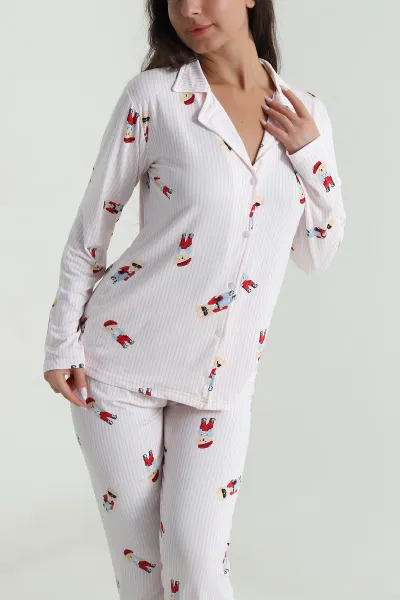Ekru Düğmeli Milan Kadın Pijama Takımı 486255