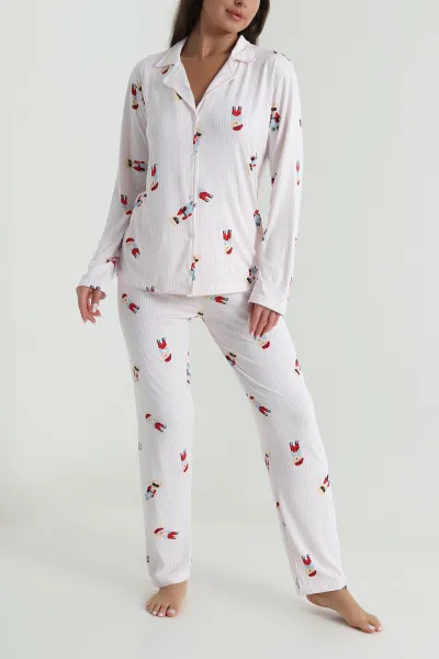 Ekru Düğmeli Milan Kadın Pijama Takımı 486255