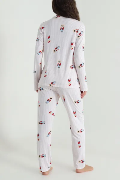 Ekru Düğmeli Milan Kadın Pijama Takımı 486255