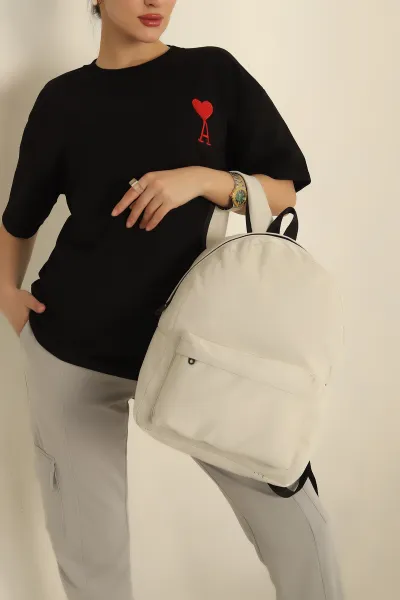 Ekru Fermuarlı Sırt Çantası 256565