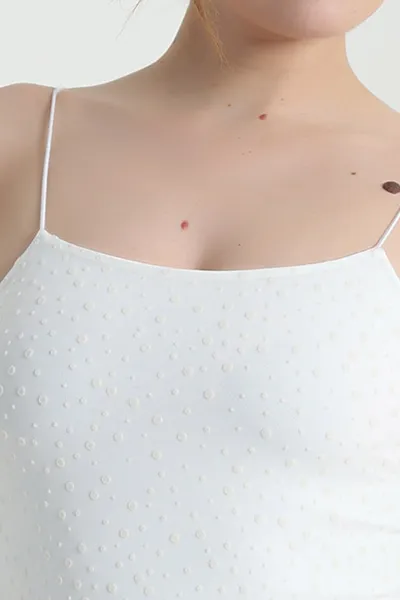 Ekru Flok Baskılı Kadın Tül Bluz 459283