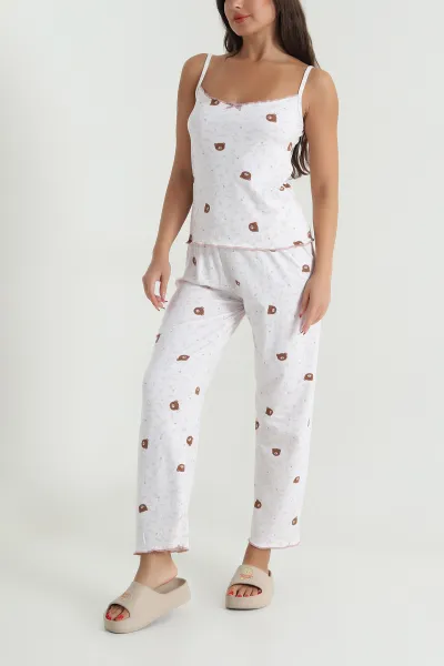 Ekru İp Askılı Kadın Pijama Takımı 476882