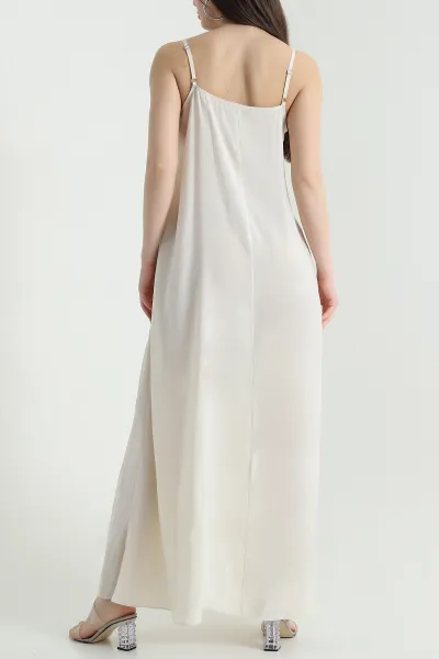Ekru İp Askılı Tencel Kadın Elbise 451194