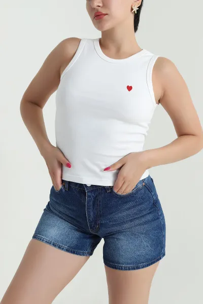 Ekru Kalp Nakışlı Kadın Atlet 475696