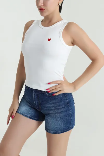 Ekru Kalp Nakışlı Kadın Atlet 475696