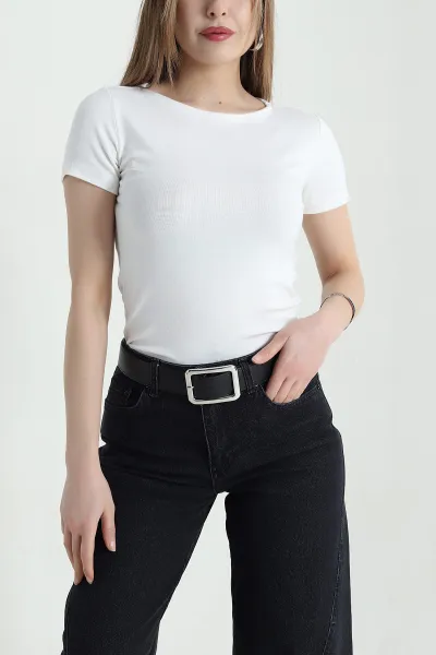 Ekru Kayık Yaka Buzzy Kadın Bluz 439605