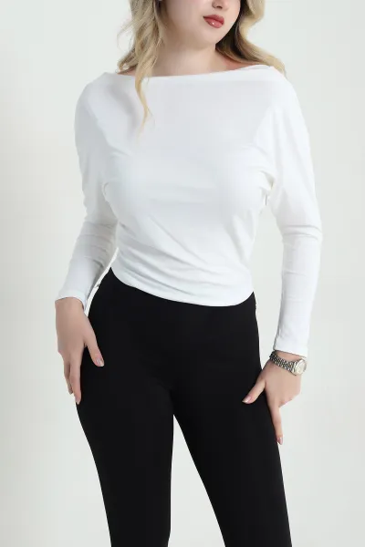 Ekru Kayık Yakalı Viskon Kadın Badi Bluz 461230