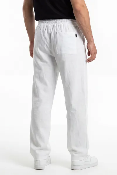 Ekru Keten Baggy Belden Bağlamalı Erkek Pantolon 442758