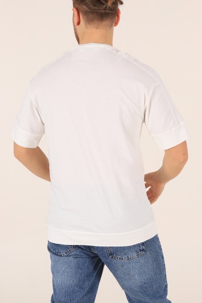 Ekru Kolları Lastikli Oversize Erkek Tişört 172423