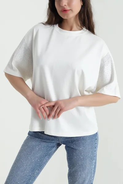 Ekru Kolları Taşlı Oysho Kadın Bluz 457019