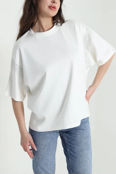 Ekru Kolları Taşlı Oysho Kadın Bluz 457019