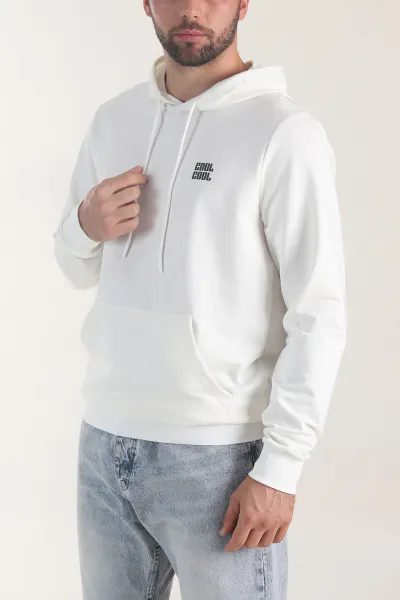 Ekru Kompak Kumaş Baskılı Cepli Erkek Sweatshirt 405618