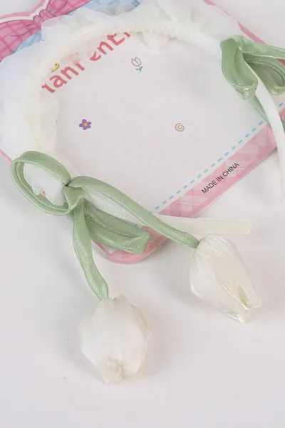 Ekru Lale Model Kız Çocuk Taç 489229