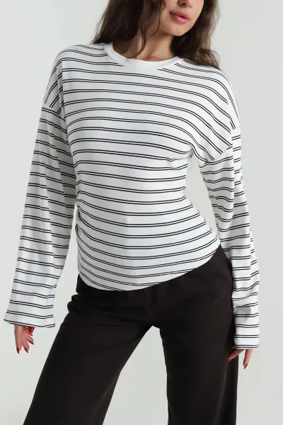 Ekru Likralı Bisiklet Yaka Kadın Sweat 491725