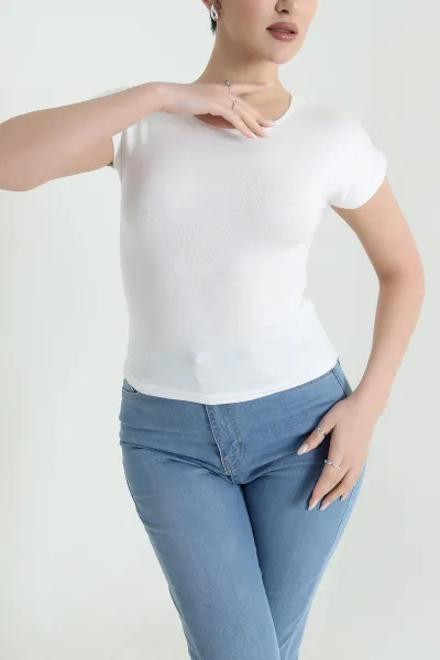 Ekru Likralı Buzzy Kadın Bady Bluz 448531
