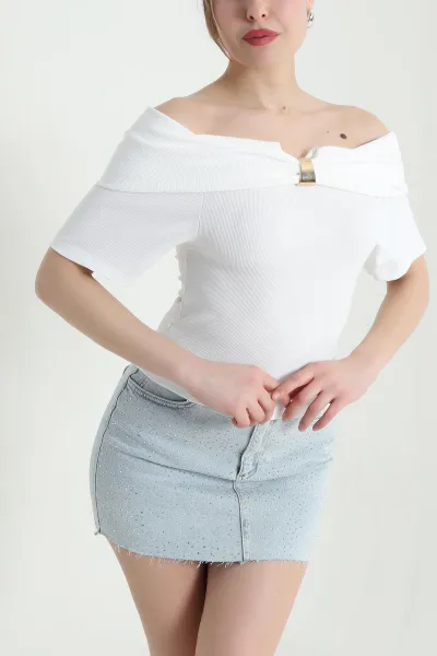 Ekru Madonna Yaka Ottoman Kadın Bluz 448792