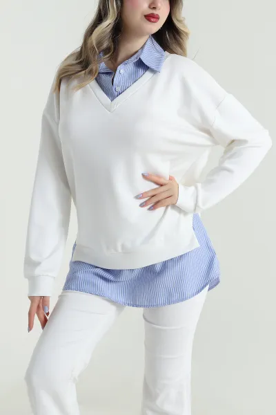 Ekru Modal Kumaş Poplin Garnili Sweat 495405