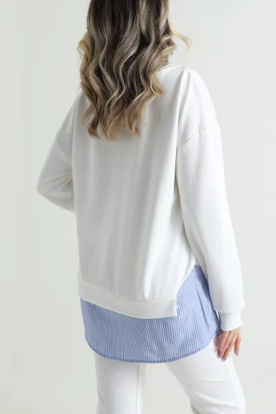 Ekru Modal Kumaş Poplin Garnili Sweat 495405