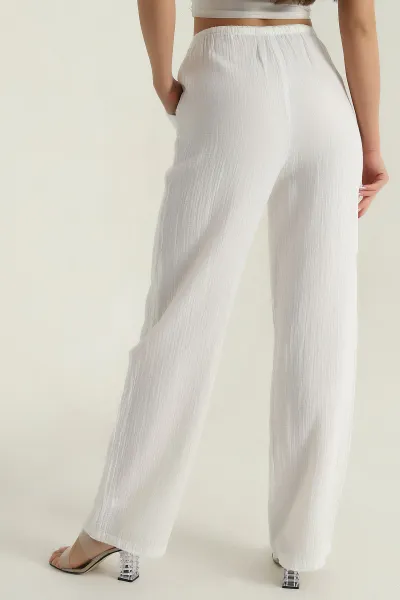Ekru Müslin Keten Kadın Pantolon 377406