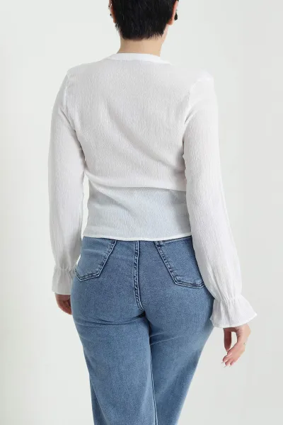 Ekru Nakışlı Krinkıl Kadın Bluz 458631