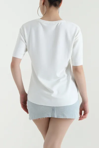 Ekru Oval Kesim Oysho Kadın Tişört 437678