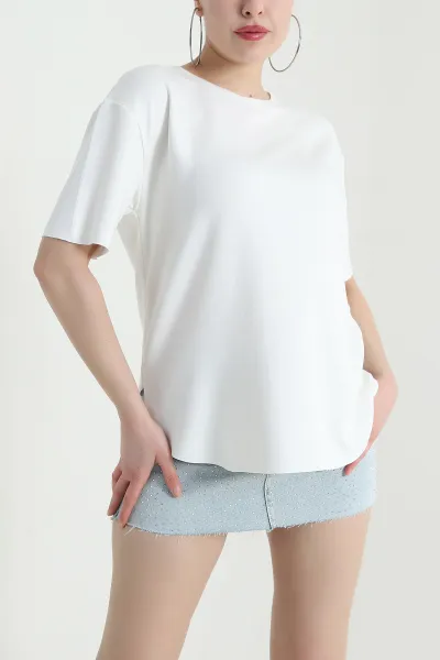 Ekru Oval Kesim Oysho Kadın Tişört 437678