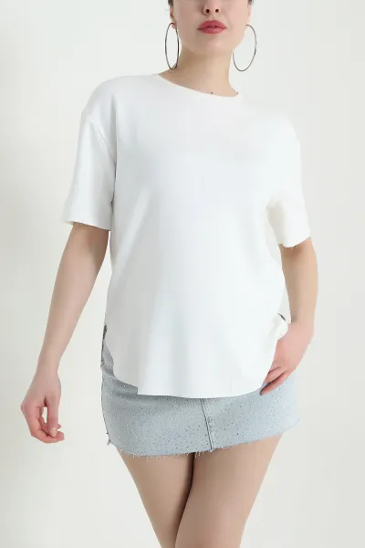 Ekru Oval Kesim Oysho Kadın Tişört 437678