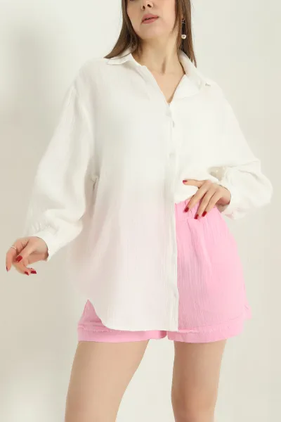Ekru Oversize Müslin Kadın Gömlek 336854