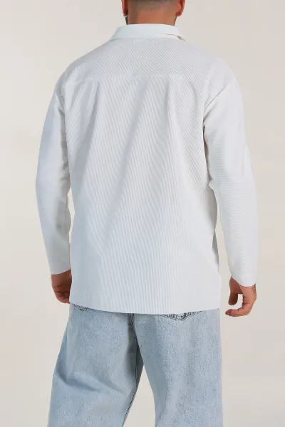 Ekru Oversize Fitilli Doku Fermuarlı Polo Yaka Sweatshirt 324401