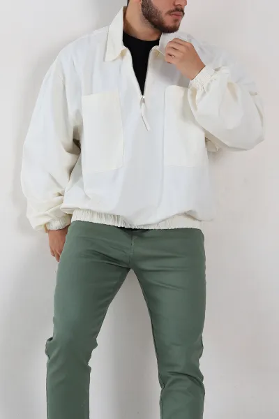 ekru oversize gabardin kumas cift cepli yarim fermuar kanguru ceket 307447 ekru oversize gabardin kumas cift cepli yarim fermuar kanguru ceket 307447