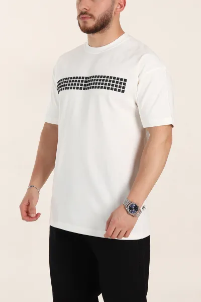 Ekru Oversize Kabartma Detaylı Erkek Tişört 358278