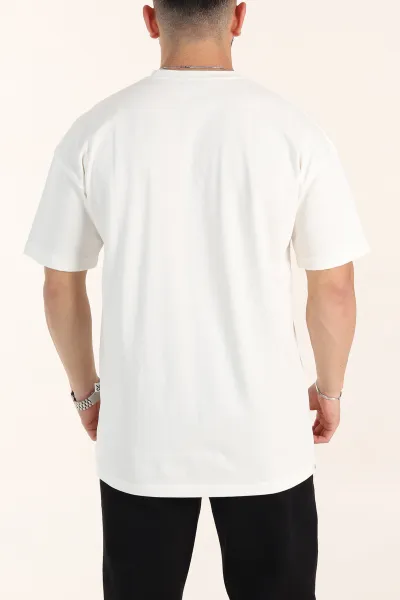 Ekru Oversize Kabartma Yazı Detaylı Erkek Tişört 358097