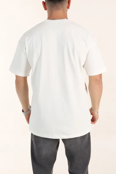 Ekru Oversize Kabartma Yazı Detaylı Erkek Tişört 358195