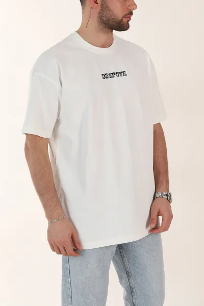 Ekru Oversize Kabartma Yazı Detaylı Erkek Tişört 358206