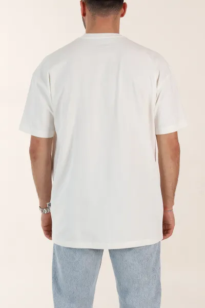 Ekru Oversize Kabartma Yazı Detaylı Erkek Tişört 358206