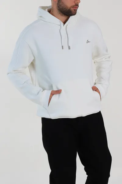 Ekru Oversize Üç İp Şardonlu Kapüşonlu Sweatshirt 314401