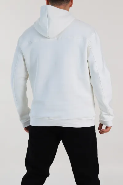 Ekru Oversize Üç İp Şardonlu Kapüşonlu Sweatshirt 314401