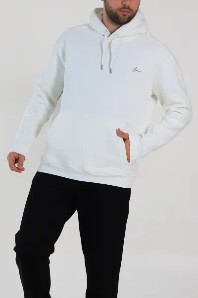 Ekru Oversize Üç İp Şardonlu Kapüşonlu Sweatshirt 314401