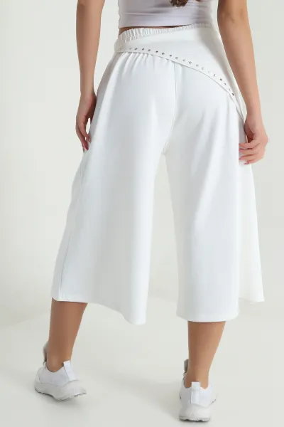 Ekru Peçeli Oversize Bel Lastikli Oysho Kadın Kapri 474623