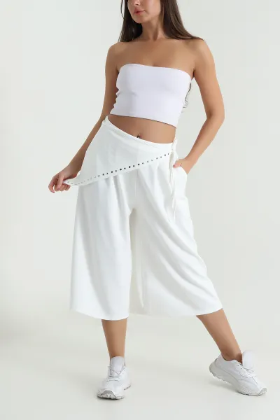 Ekru Peçeli Oversize Bel Lastikli Oysho Kadın Kapri 474623