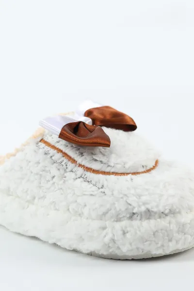 Ekru Peluş Fiyonk Detaylı Kadın Ev Terliği 496685