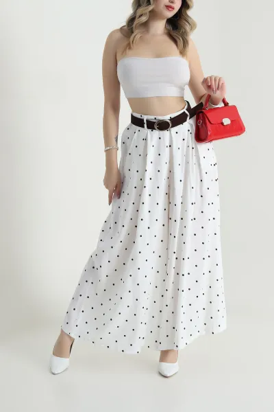 Ekru Pileli Cepli Bol Paça Diagonal Tencel Kadın Pantolon 478797