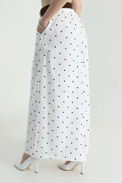 Ekru Pileli Cepli Bol Paça Diagonal Tencel Kadın Pantolon 478797
