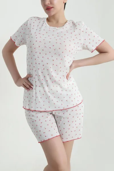 Ekru Pointel Şortlu Kadın Pijama Takımı 462268